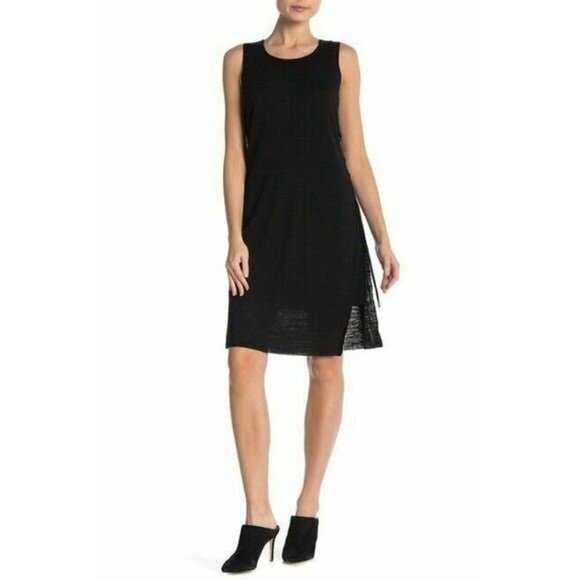 THEORY Double Layer Flamme Linen Blend Knit Dress‎ -Black -Lace Up Sides- Small - Picture 1 of 9